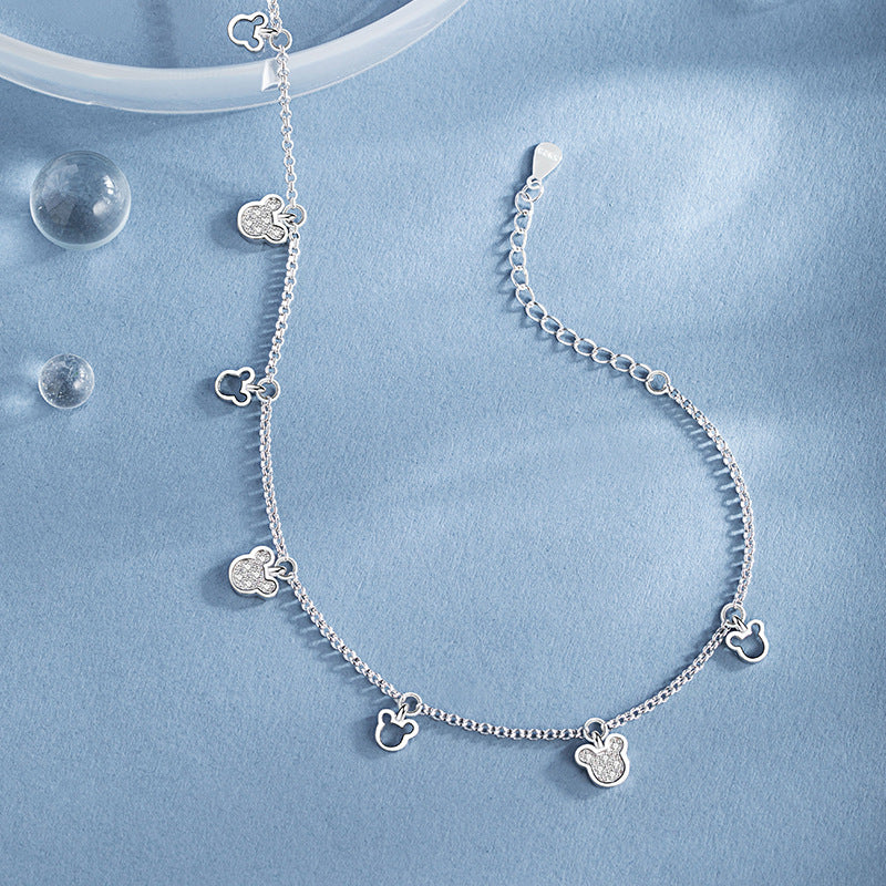Cute Mouse Sterling Silver 925 Anklet Female Niche Design Light Luxury Zircon Zodiac Anklet Ins Style Mouse Anklet