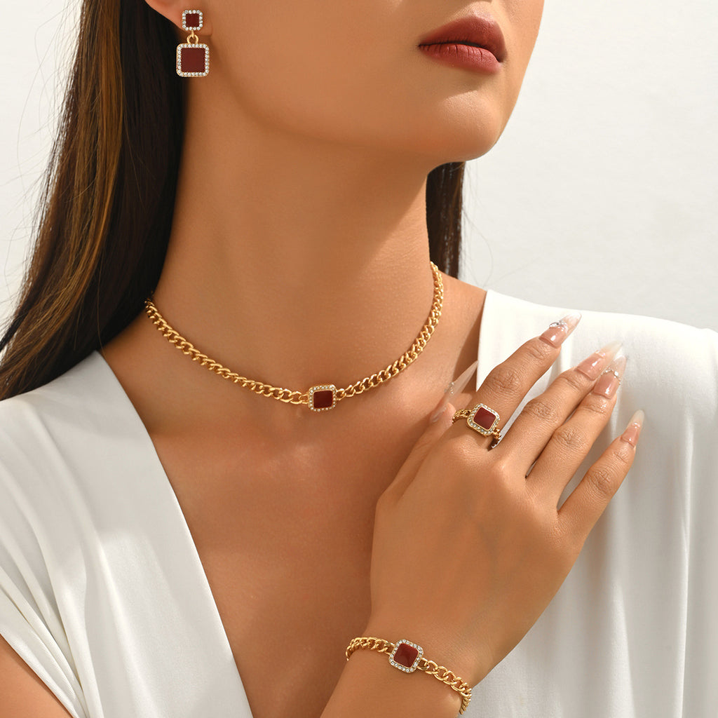 Deep Red Square Chain Jewelry
