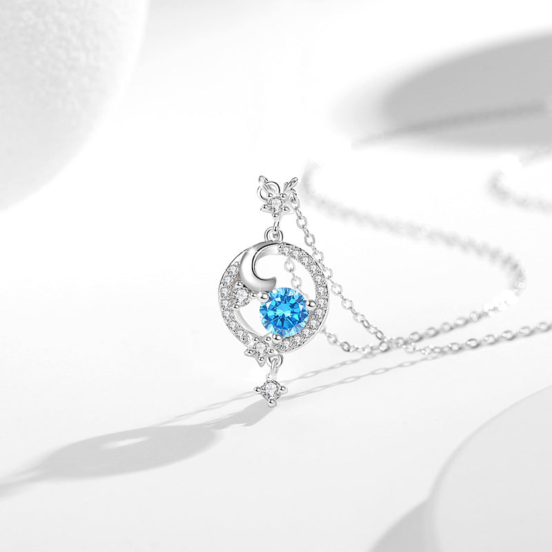 Original Moon Sterling Silver 925 Necklace Female Niche Design Light Luxury Zircon Tassel Clavicle Chain Ins Star Pendant