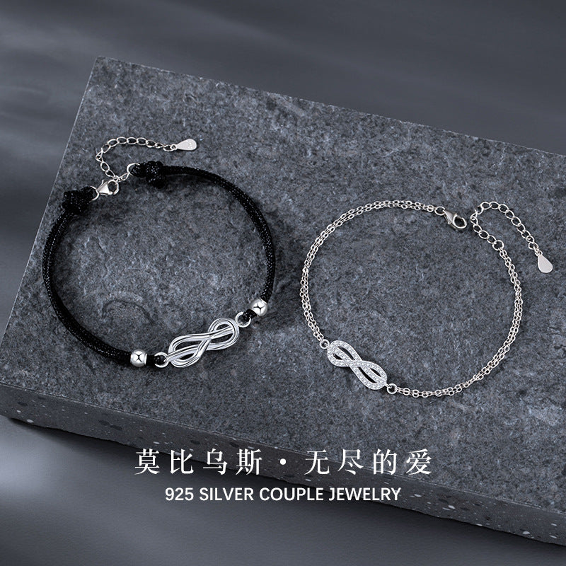 Infinite Symbol Sterling Silver 925 Couple Bracelet Niche Design Light Luxury Zircon Bracelet Mobius Ring Bracelet
