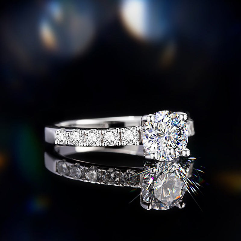 Classic Four-Claw Diamond 925 Sterling Silver Ring Women's Light Luxury High-Grade Engagement Wedding Ring Ins Style Pair Ring
