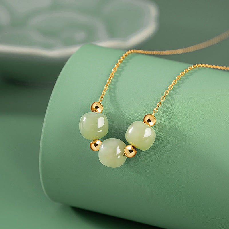 Sterling Silver Circle and Bead Necklace – Hetian Jade