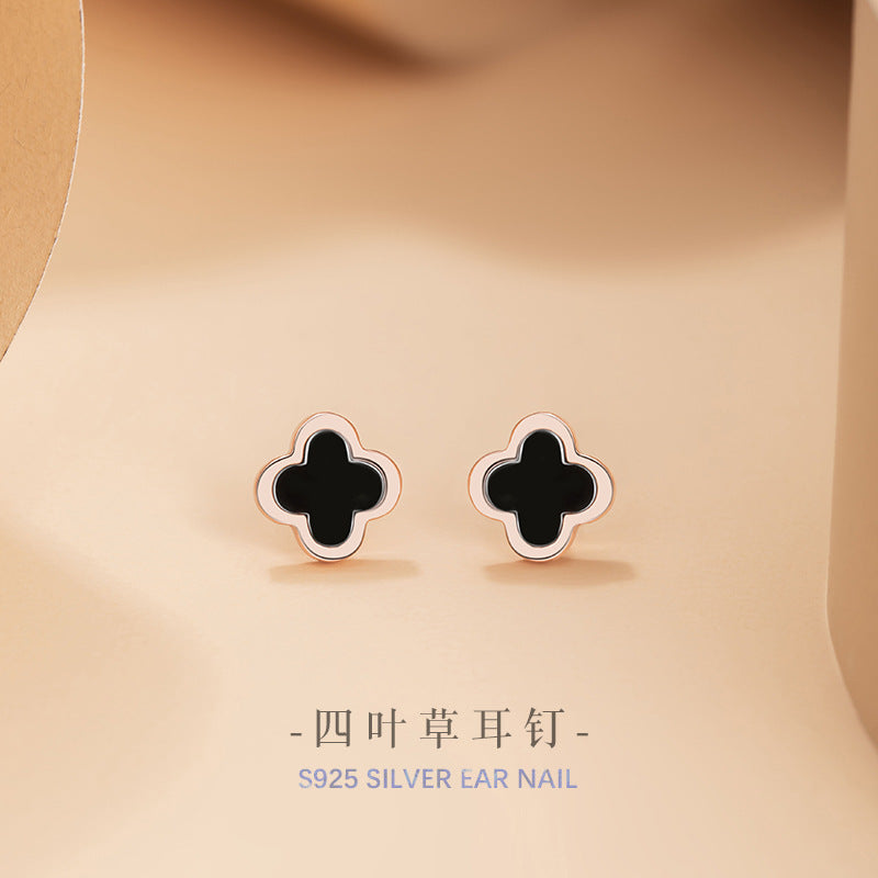 Lucky Clover Sterling Silver 925 Stud Earrings Female Niche Design Light Luxury Flower Earrings Ins Style Petal Earrings