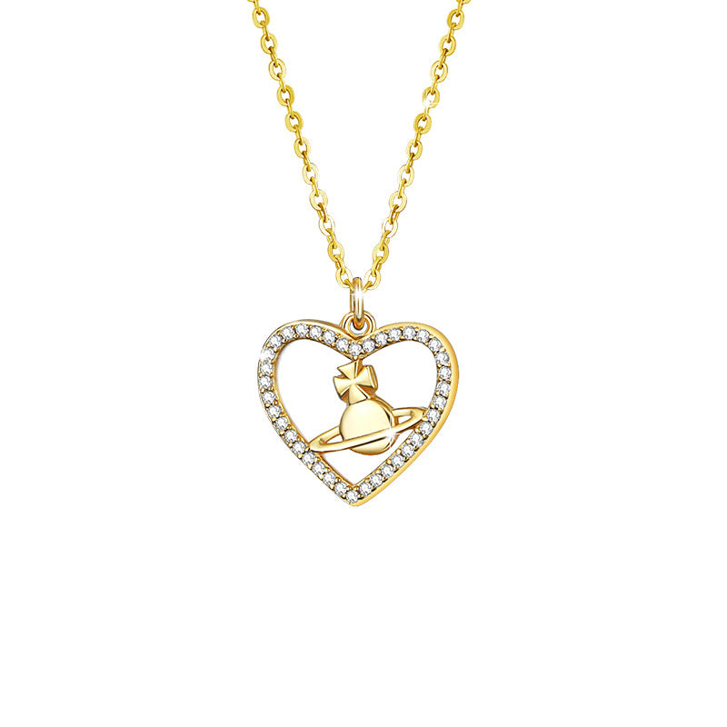 Lovely Sterling Silver 925 Necklace Female Niche Design Light Luxury Planet Clavicle Chain Qixi Gift Ins Saturn Pendant