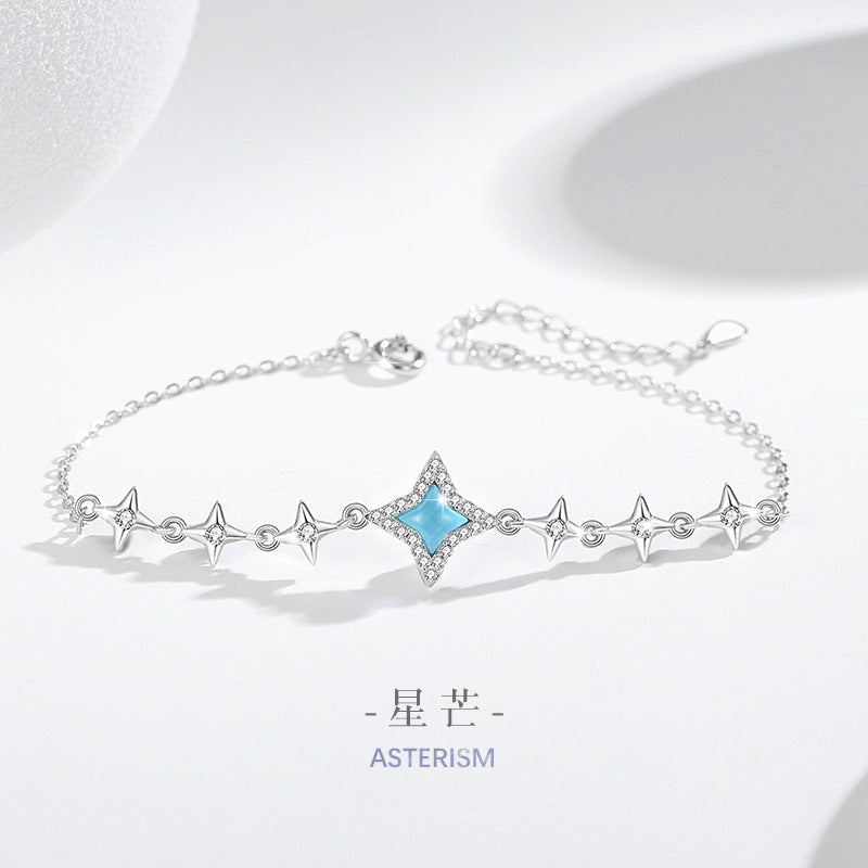 Starry Sterling Silver 925 Bracelet Female Niche Design Light Luxury Opal Bracelet Ins Sweet Style Star Bracelet