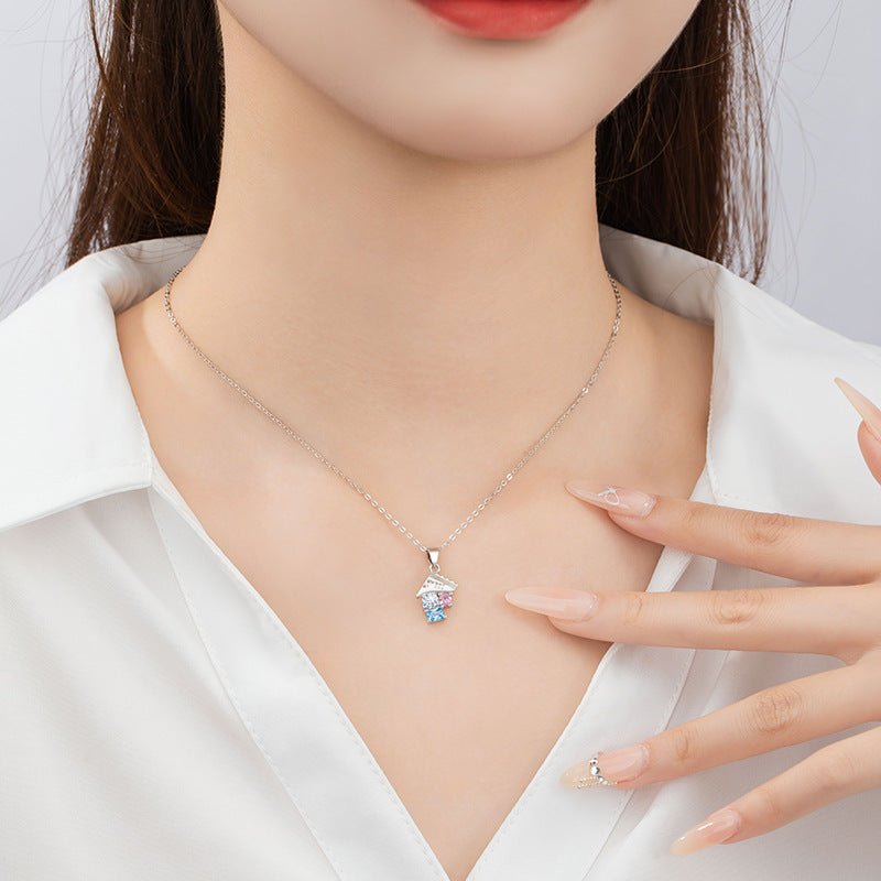 Drop Candy Sterling Silver 925 Necklace Women's Light Luxury Sweet Style Pink Zircon Clavicle Chain Summer Dopamine Pendant