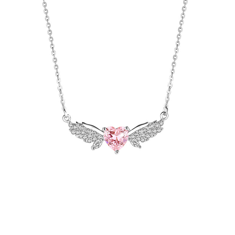 Sterling Silver Angel Wing Necklace – Pink Zircon