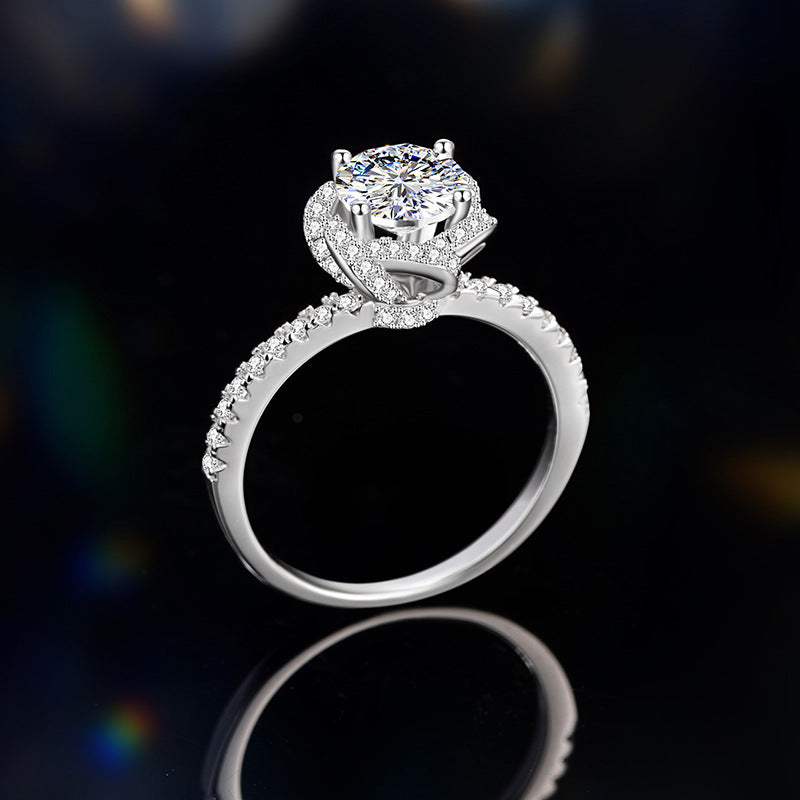 Rose Sterling Silver 925 Diamond Ring Women's Fashion All-Match Proposal Wedding Ring Ins Style Pair Ring