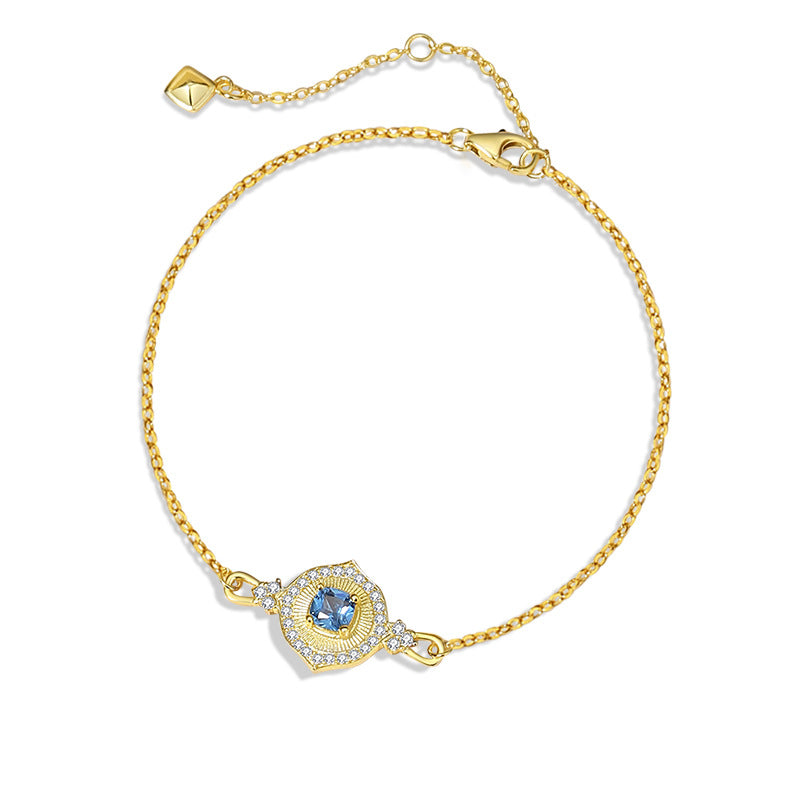 Sterling Silver Ocean and Heart Bracelet – Blue Zircon