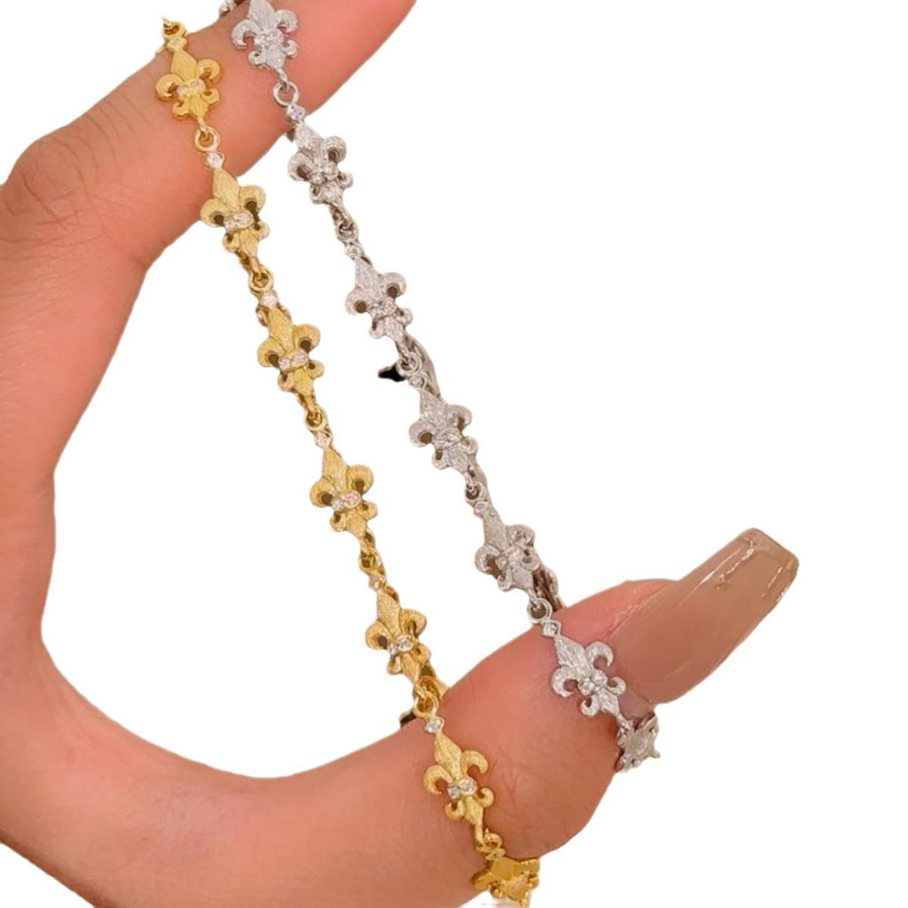Double-Sided Ying Tail Flower Sterling Silver 925 Bracelet Light Luxury High-Grade Brushed Bracelet Ancient Palace Flower Zircon Bracelet