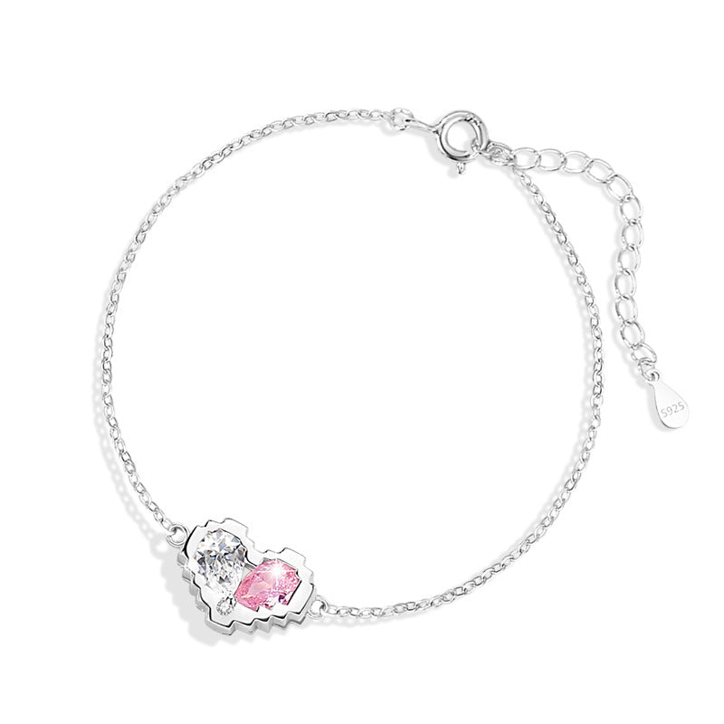Armband aus 925er Sterlingsilber – Herz und rosa Zirkonia