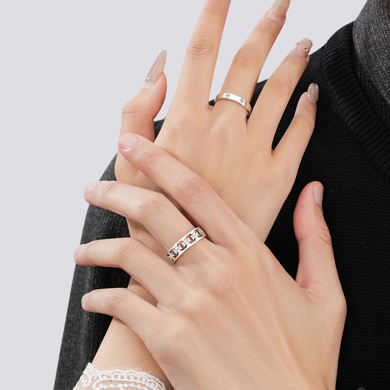 Luminous Sterling Silver Cross and Star Ring