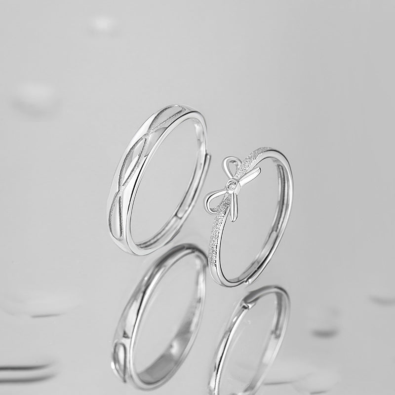Bow Sterling Silver 925 Couple Ring Men and Women Niche Light Luxury Double Knot Ring Ins Style Valentine's Day Ring