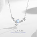 Lovely Sterling Silver 925 Necklace Women's Fashion Versatile Moonstone Clavicle Chain Ins Style Star Pendant for Girlfriend