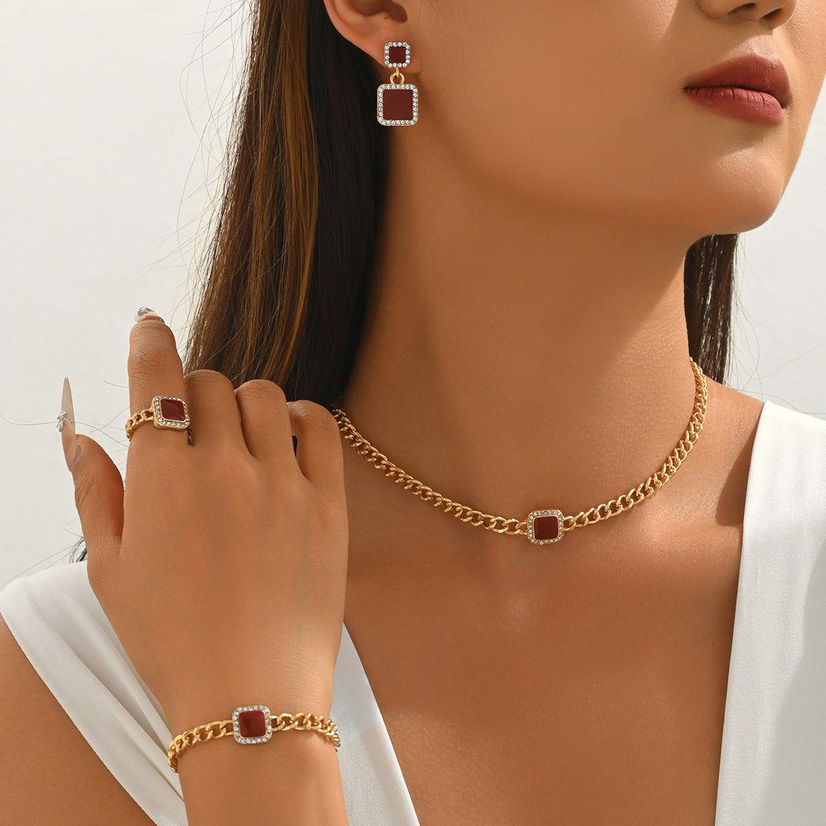 Deep Red Square Chain Jewelry — product image 2