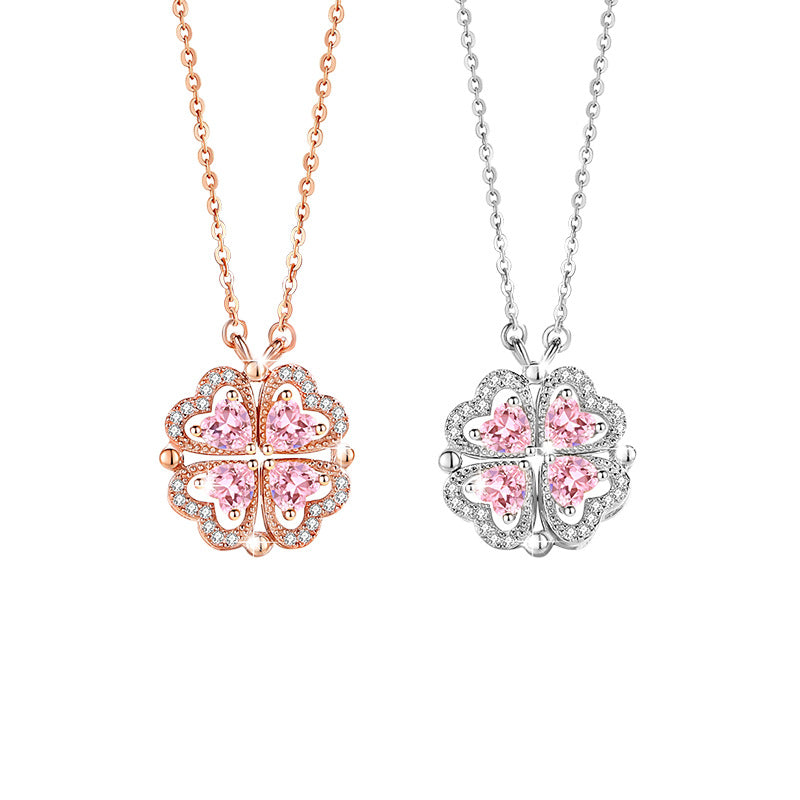 Lucky Clover Sterling Silver 925 Necklace Women's Fashion All-Match Magnetic Clavicle Chain Get Things Ins Style Love Pendant
