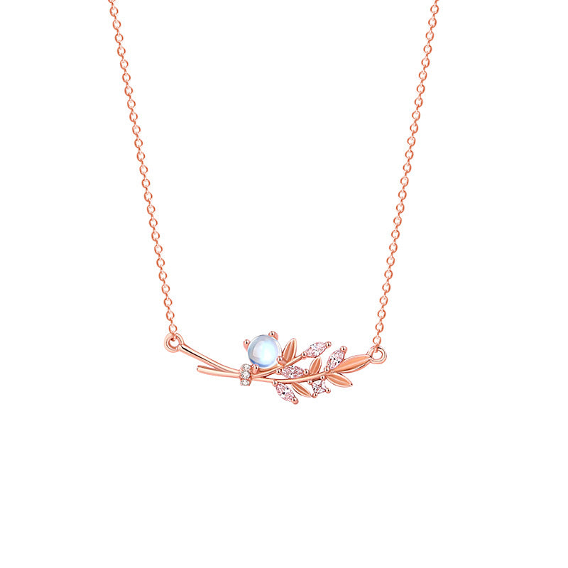 Sterling Silver Branch and Leaf Necklace – Jade