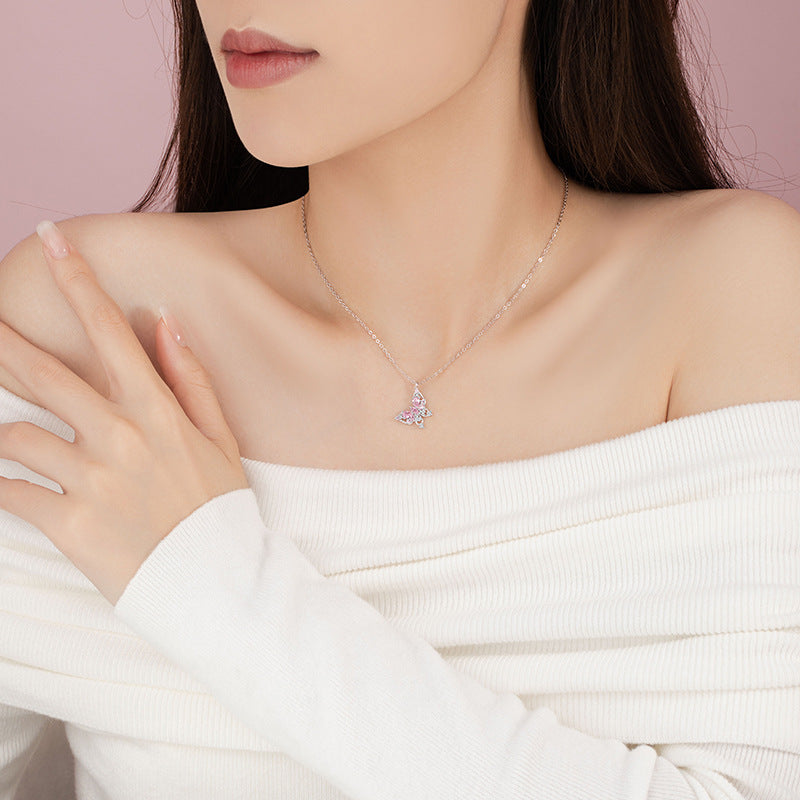 Sterling Silver Butterfly Necklace – Pink Zircon