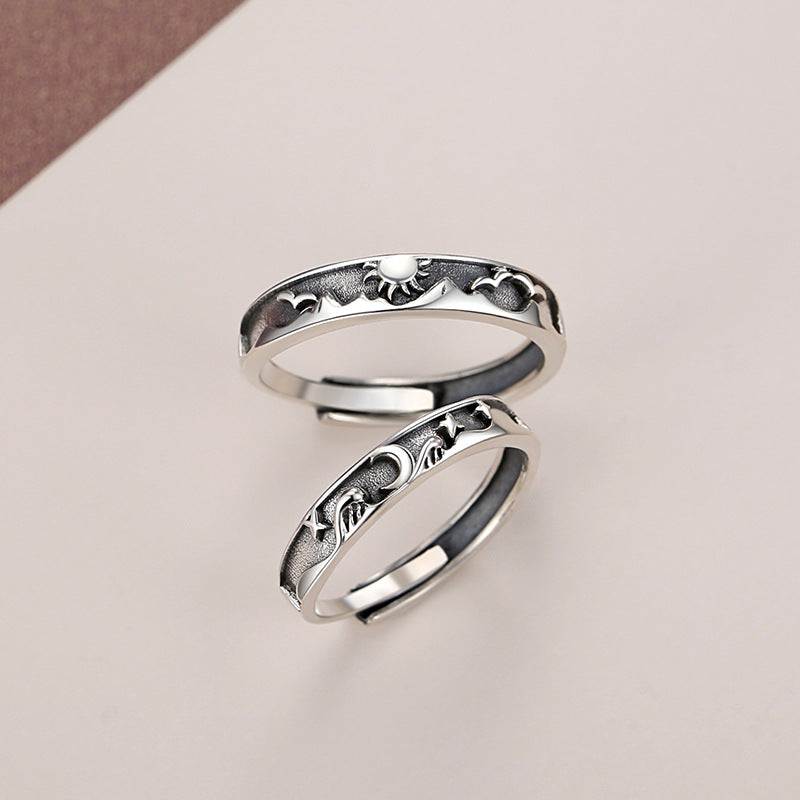 Sun Moon Star River Sterling Silver 925 Couple Ring Isn Niche Design Men's and Women's Plain Ring Light Luxury Fashion Adjustable Ring