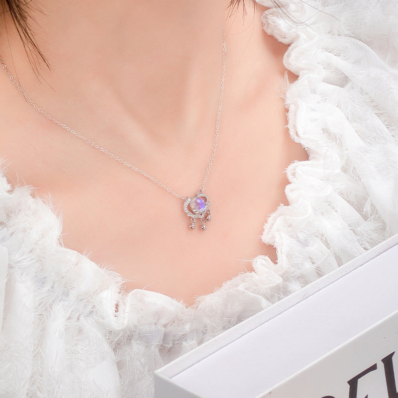 Sterling Silver Lock Necklace – Moonstone