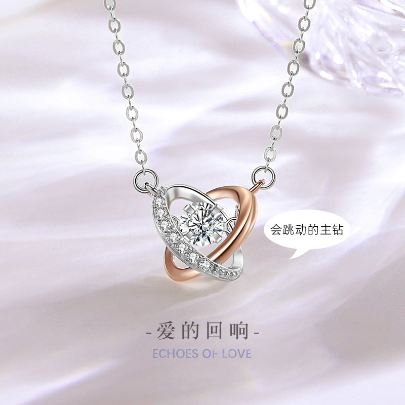 Heart-Shaped Sterling Silver 925 Necklace Women's Fashion All-Match Beating Heart Clavicle Chain Ins Heart with Your Smart Pendant