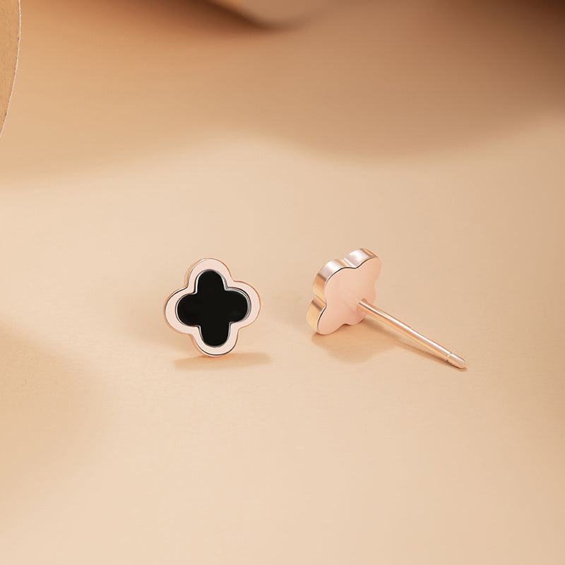Lucky Clover Sterling Silver 925 Stud Earrings Female Niche Design Light Luxury Flower Earrings Ins Style Petal Earrings
