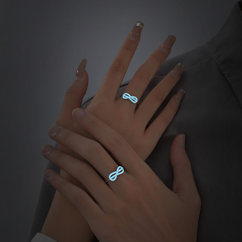 Infinite Symbol Sterling Silver 925 Luminous Couple Ring Light Luxury High Sense Ring Ins Style Mobius Ring Pair Ring