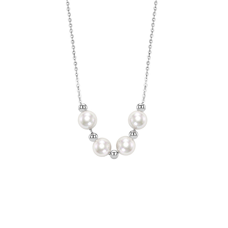 S925 Sterling Silver Necklace Simple Beading Clavicle Chain Light Luxury High Sense Niche Accessories Commuter Gift Silver Jewelry Spot