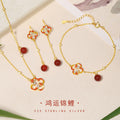 Original Koi Fish Sterling Silver 925 Necklace Women's New Chinese Pearl Flower Clavicle Chain Ins Lucky Clover Pendant