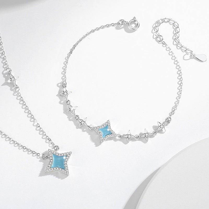Starry Sterling Silver 925 Bracelet Female Niche Design Light Luxury Opal Bracelet Ins Sweet Style Star Bracelet