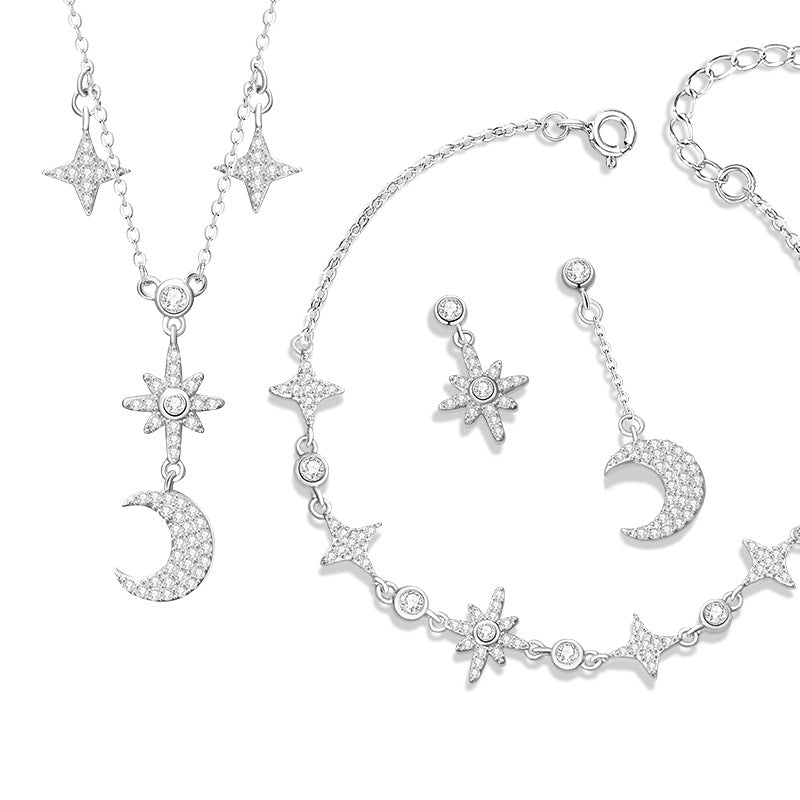 Moon Sterling Silver 925 Necklace Female Niche Design Light Luxury Tassel Zircon Clavicle Chain Ins Style Star Pendant