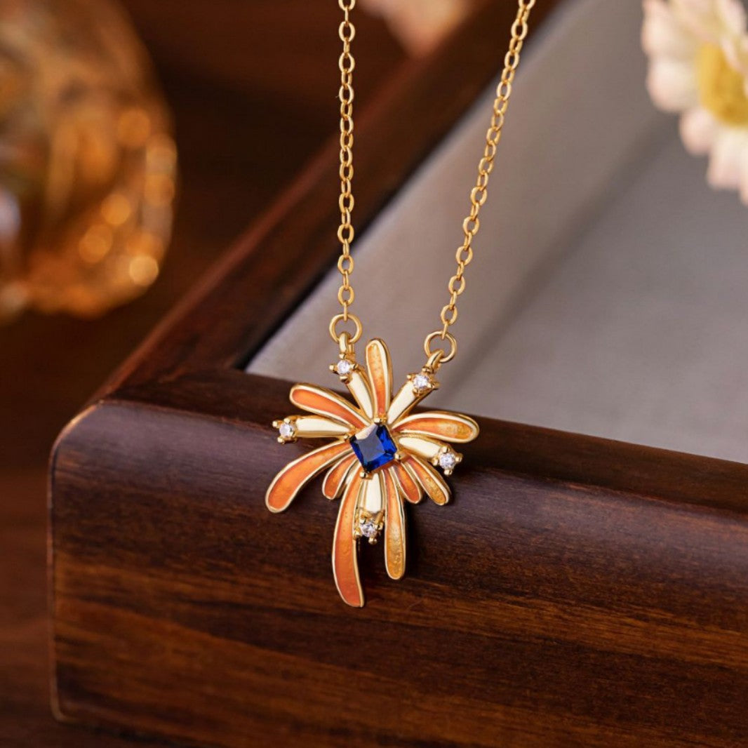Romantic Fireworks Sterling Silver 925 Necklace Women's Light Luxury High-Grade Flower Clavicle Chain Ins Style Little Red Book Same Pendant