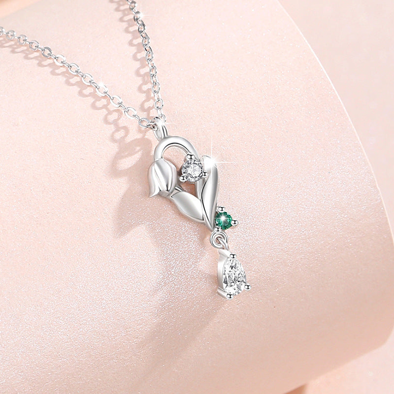 Lily Sterling Silver 925 Necklace Female Niche Design Light Luxury Zircon Tassel Clavicle Chain Ins Wind Chime Pendant