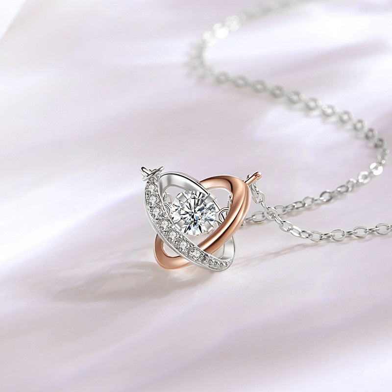 Heart-Shaped Sterling Silver 925 Necklace Women's Fashion All-Match Beating Heart Clavicle Chain Ins Heart with Your Smart Pendant