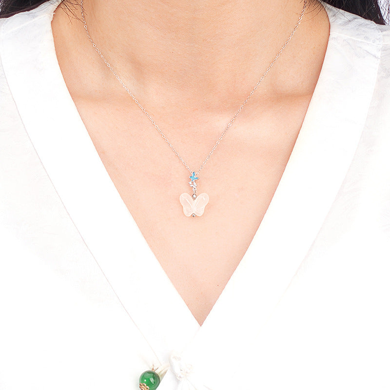 Luminous Sterling Silver Butterfly Necklace – Chalcedony
