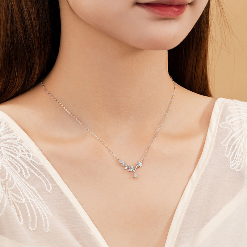 Tassel Safe Sterling Silver 925 Necklace Women's Fashion Versatile Hetian Jade Laurel Clavicle Chain Ins Style Wheat Ear Pendant
