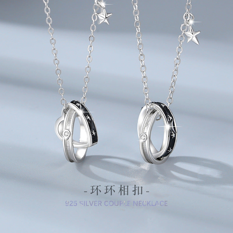 Ring Buckle Sterling Silver 925 Couple Necklace Niche Design Light Luxury Star Clavicle Chain Ins Style Love Pendant