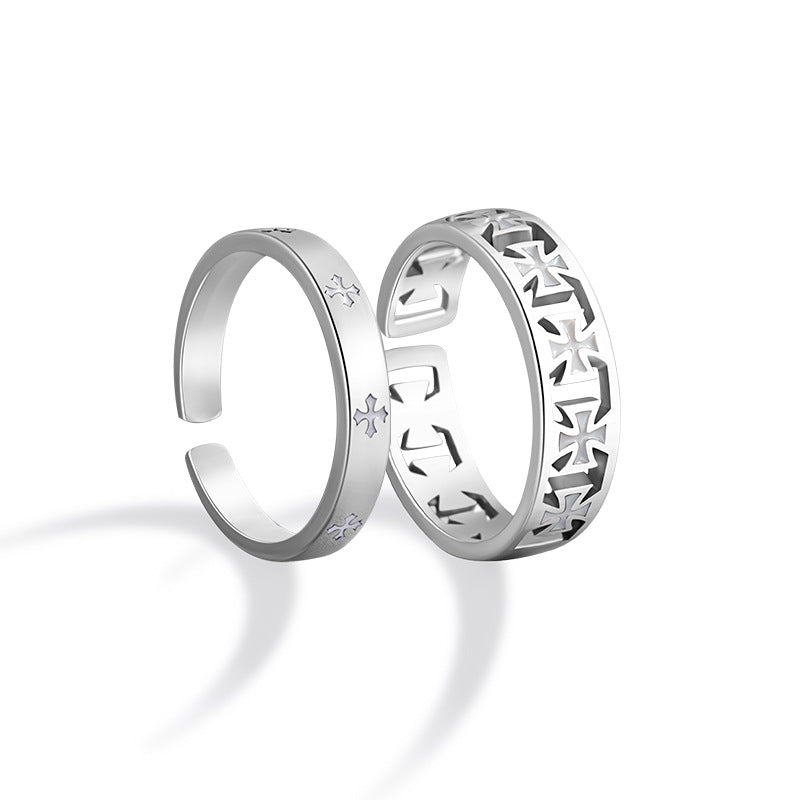 Luminous Sterling Silver Cross and Star Ring