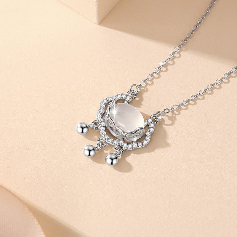 Sterling Silver Lock and Cloud Necklace – Chalcedony