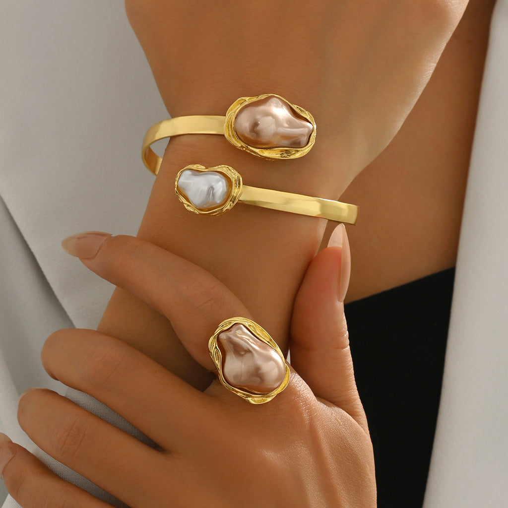 Irregular Pearl-Effect Open Cuff Jewelry