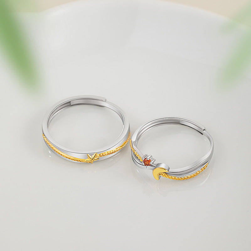 Adjustable Fine Silver Star and Wheat Ring – Zircon Accents