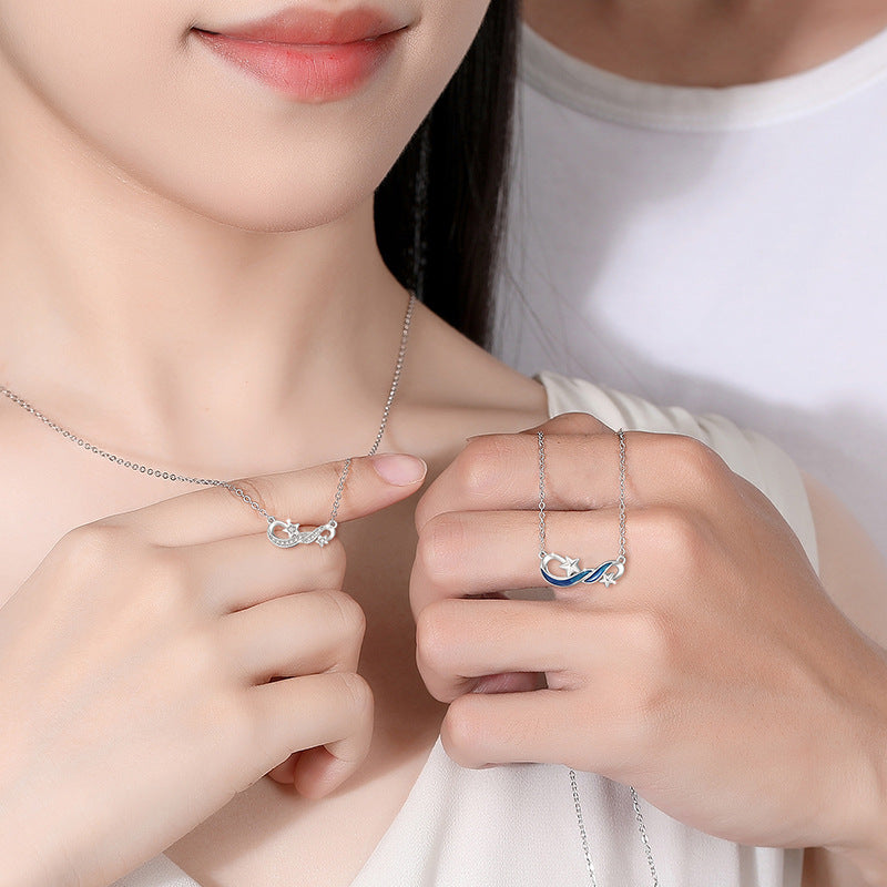Mobius Ring Sterling Silver 925 Couple Necklace Men's and Women's Fashion All-Match Zircon Clavicle Chain Ins Star Pendant