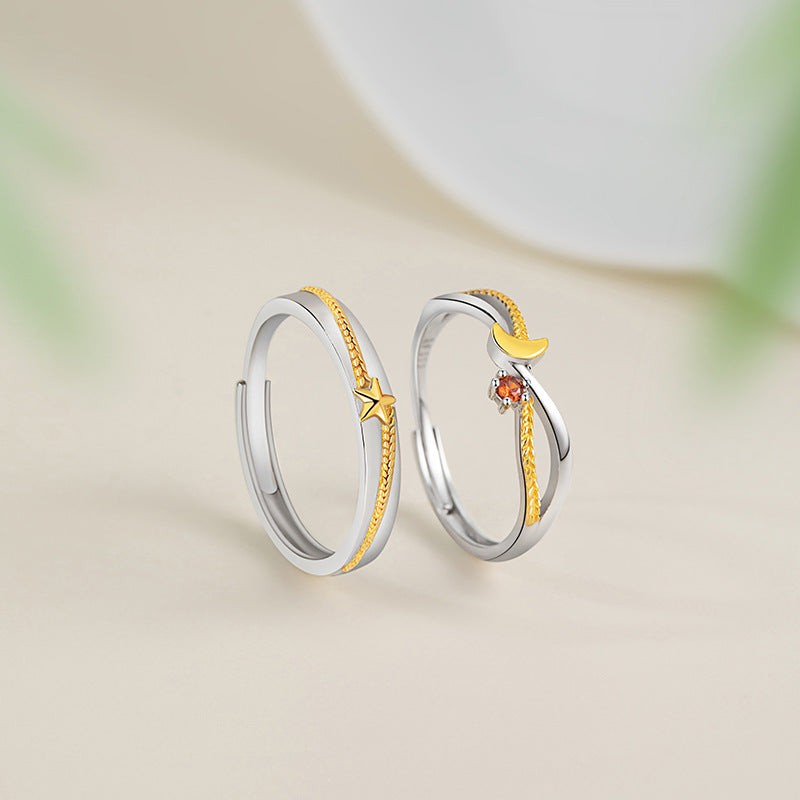 Adjustable Fine Silver Star and Wheat Ring – Zircon Accents