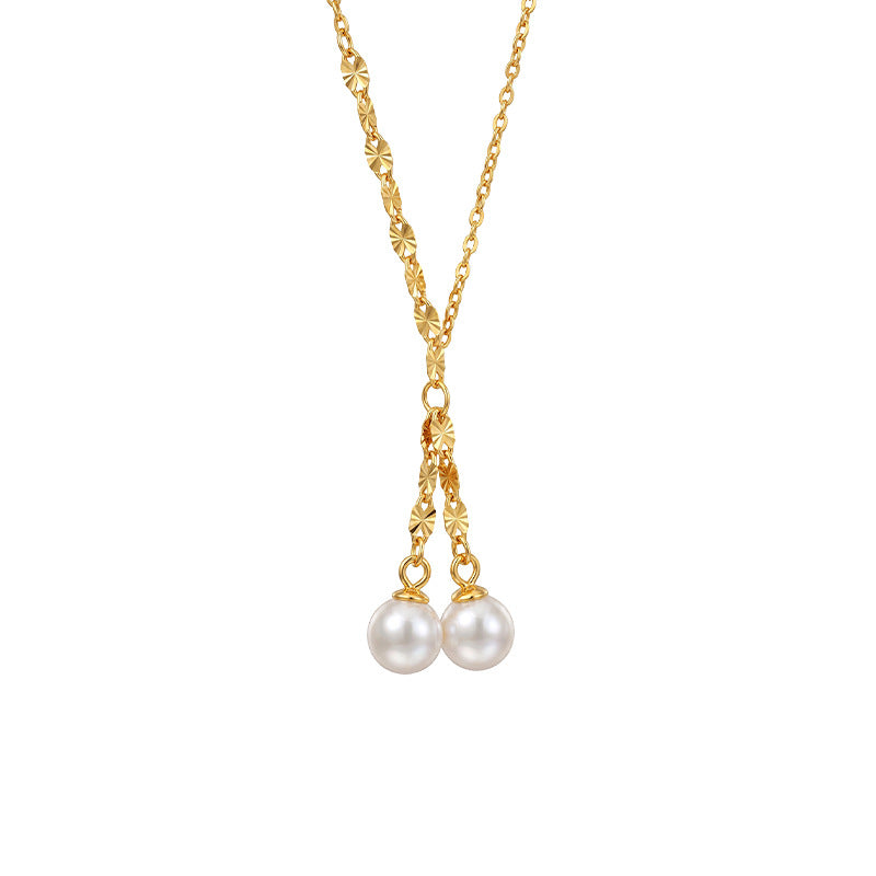 New S925 Sterling Silver Necklace Women's Light Luxury Beading Tassel Elegant Gentle Clavicle Chain Simple Commuter Pearl Pendant