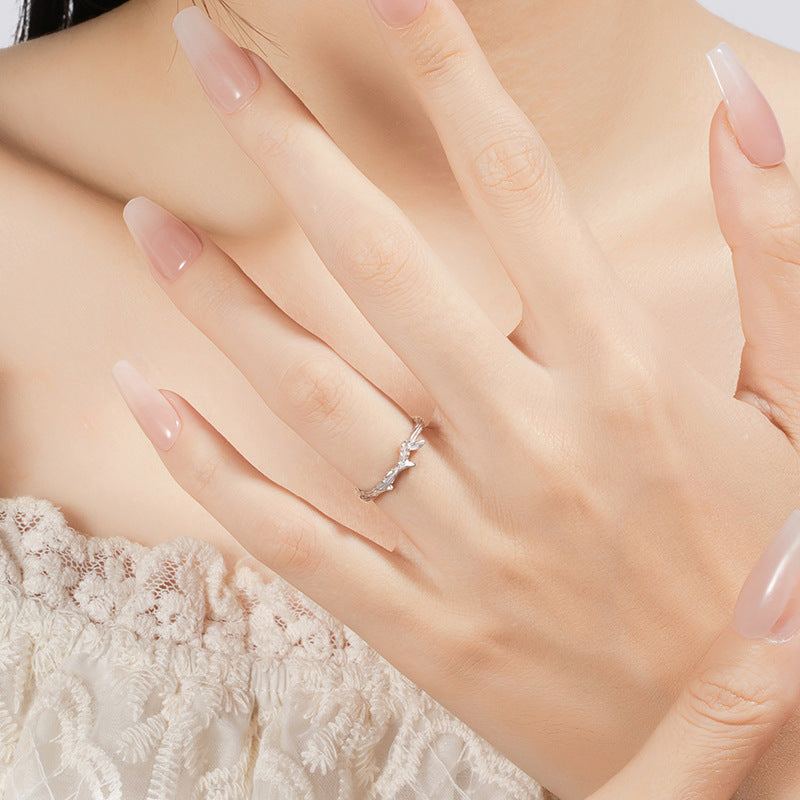 Lianli Branch 999 Pure Silver Couple Ring Men and Women Niche Design Light Luxury Zircon Ring Ins Wind Branch Ring