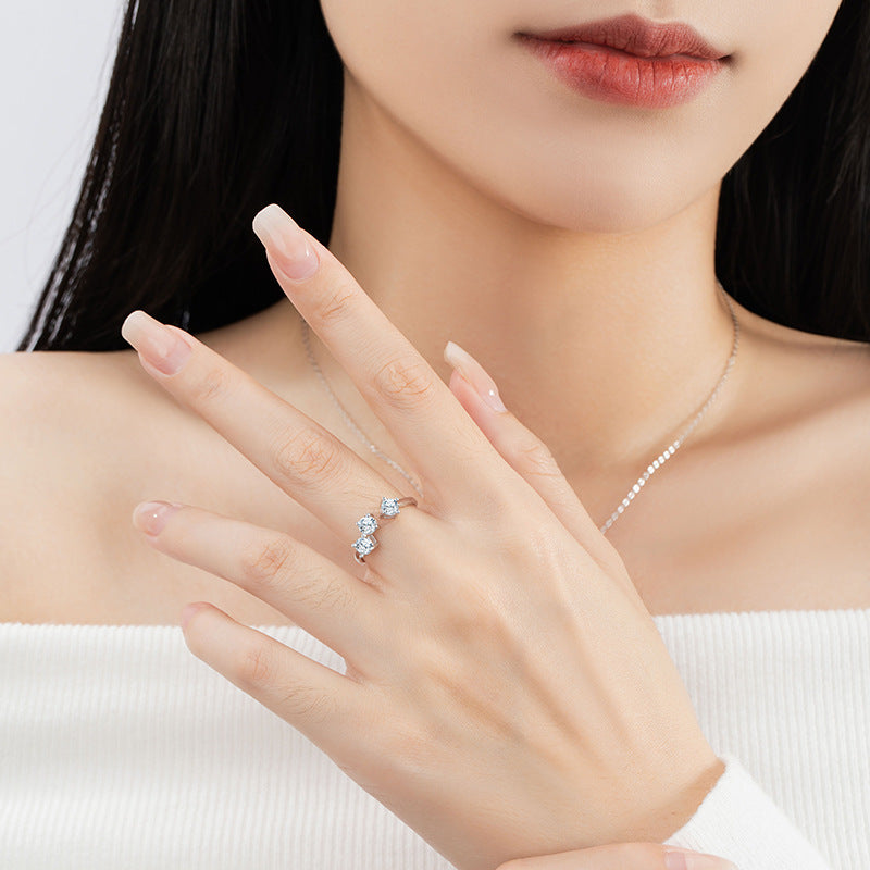 Star Sterling Silver 925 Ring Female Niche Design Light Luxury round Zircon Ring Ins Wind Meteor Shower Ring