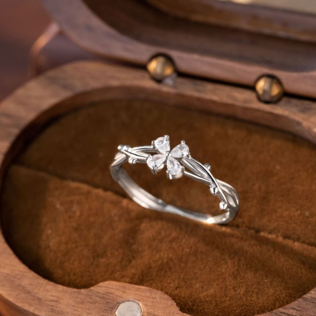 Lucky Clover Pure Silver 999 Ring Female Niche Design Light Luxury Thorn Rose Ring Valentine's Day Ring