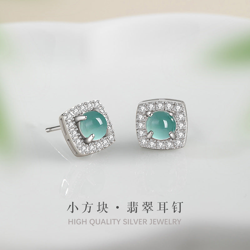 Sterling Silver Square Stud Earrings – Jade
