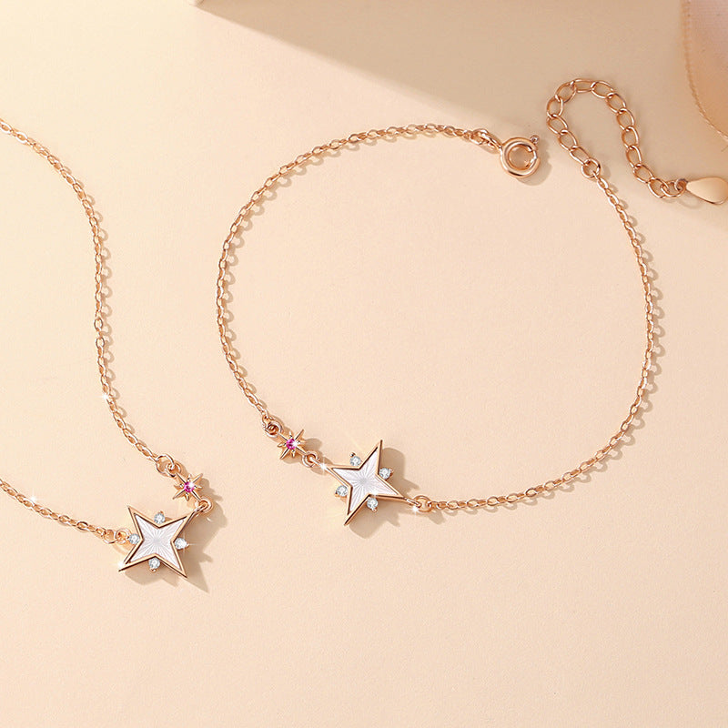 Star Sterling Silver 925 Bracelet Women's Fashion Versatile White Fritillary Bracelet Ins Style Girlfriends Five-Pointed Star Bracelet