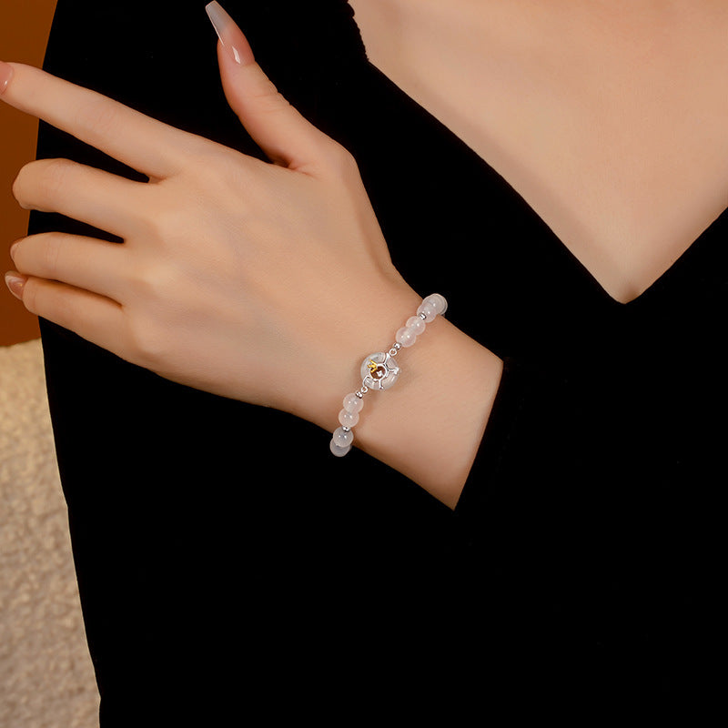 S925 Sterling Silver Bamboo White Agate Bracelet Female New Chinese Style High-Rise Light Luxury Niche Birthday Gift for Girlfriend Female